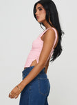 side view of model wearing Princess Polly Rehna Top Pink Sleeveless V-Neck 