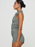 side view of model wearing Princess Polly Janae Vest Top Grey Sleeveless V-Neck 