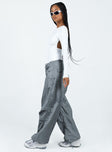 Front view of model wearing  front Princess Polly High Waisted Pants High Waisted Pants High Waisted Pants  Motel Chute Trousers Grey