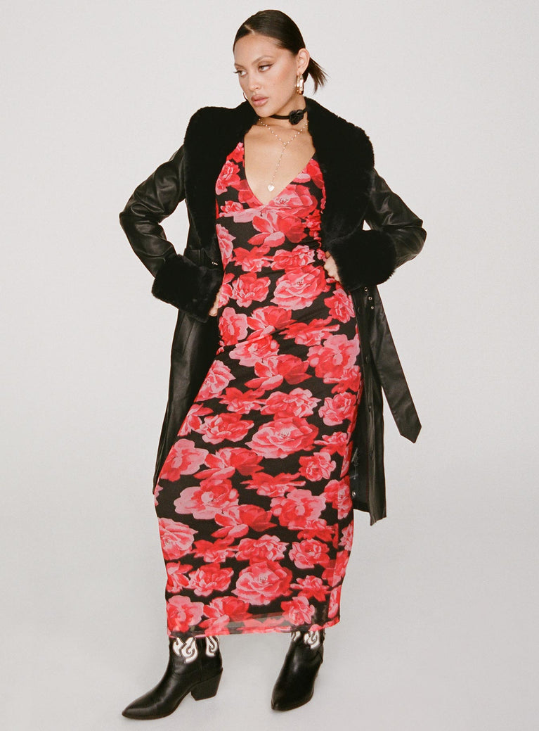 product Princess Polly High Neck  Lauers Maxi Dress Red Floral / Black