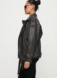 Biker jacket  Oversized lapers, buckle detail, two visible zip at hem & cuffs, adjustable belt straps Non-stretch material, fully lined 