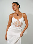 front view of model wearing Princess Polly Roselle Maxi Dress White V-Neck 