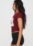 side view of model wearing Princess Polly Baseline Rib Tee One Zero Red Short Sleeves Crew Neck 