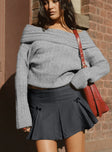   front view of model wearing Princess Polly Little Bow Peep Mini Skirt Grey Mini Skirts 