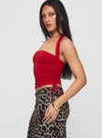 side view of model wearing Princess Polly Late Night Talking Top Red Sleeveless Square Neck 