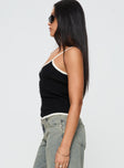 side view of model wearing Princess Polly Kiss Me Cami Black Sleeveless Scoop Neck 