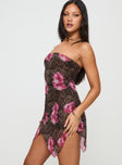 side view of model wearing Princess Polly Allerton Strapless Mini Dress Leopard Straight Neck 