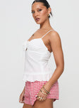 side view of model wearing Princess Polly Empress Cami Top White Sleeveless Sweetheart 