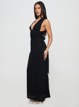 side view of model wearing Princess Polly Alsace Maxi Dress Black Plunger 