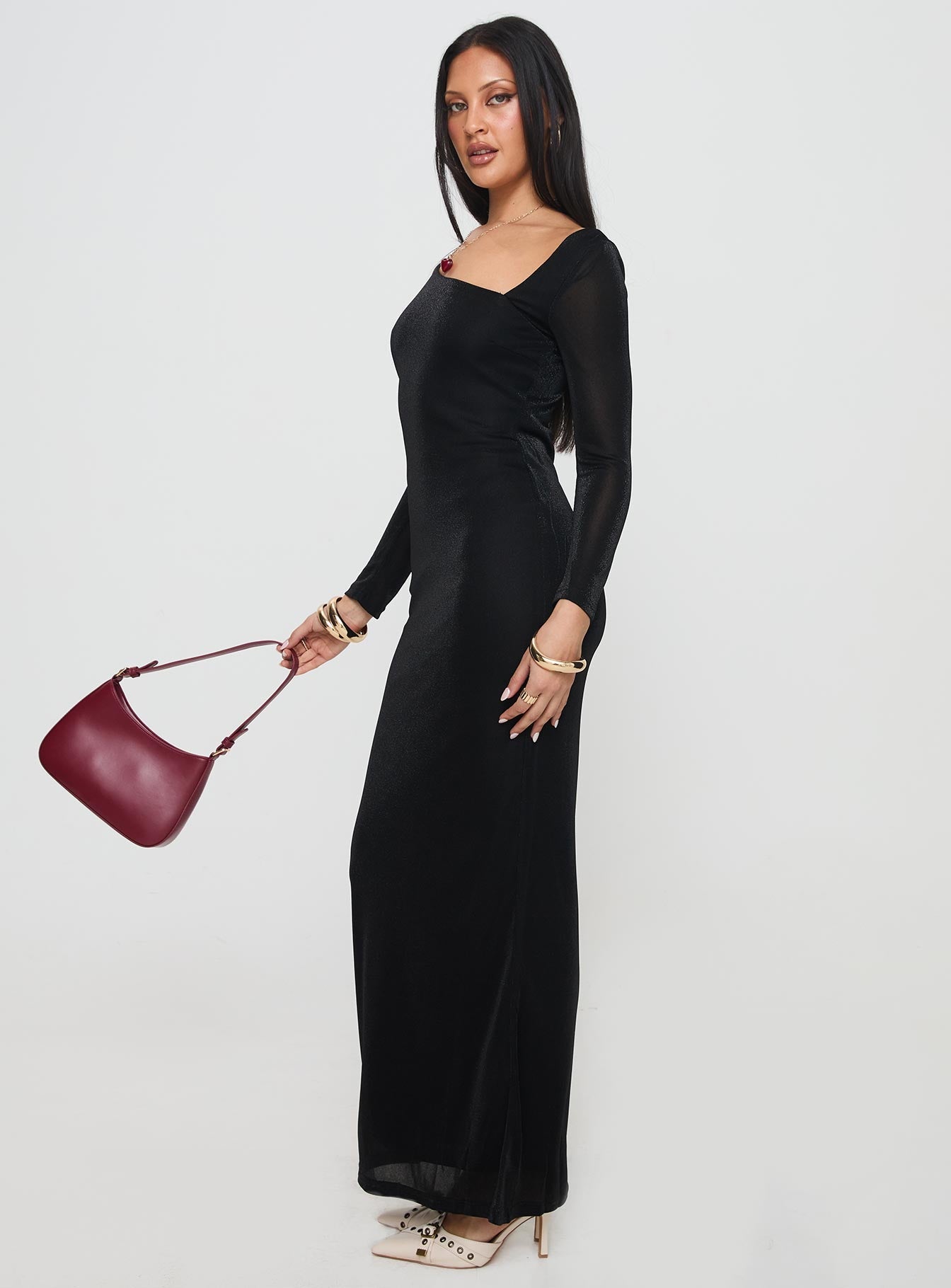 Shop Formal Dress - Sedani Long Sleeve Maxi Dress Black sixth image