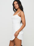 side view of model wearing Princess Polly Baseline Rib Mini Dress White Scoop Neck 