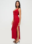 side view of model wearing Princess Polly Wandella Maxi Dress Red Plunger 