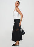   side view of model wearing Princess Polly Carrion Lace Maxi Skirt Black 