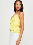 side view of model wearing Princess Polly Juliana Top Yellow Sleeveless V-Neck 