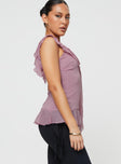 Front view of model wearing  front Princess Polly Sleeveless Plunger  Piro Top Light Plum