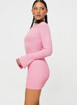 product Princess Polly High Neck  Pember Off The Shoulder Knit Mini Dress Pink