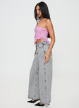 side view of model wearing Princess Polly Brayden Low Wise Relaxed Jeans Grey Acid Wash Low Rise Jeans 