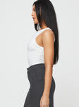 side view of model wearing Princess Polly Karimo Bodysuit White Sleeveless Crew Neck 