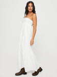 side view of model wearing Princess Polly Osment Maxi Dress White Straight Neck 