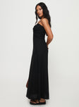 side view of model wearing Princess Polly Harkonnen Maxi Dress Black Plunger 