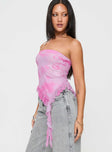 side view of model wearing Princess Polly Travessa Asymmetric Tube Top Pink Sleeveless straight 