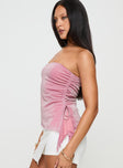 side view of model wearing Princess Polly Royal Rose Strapless Top Pink Sleeveless straight 