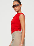 Front view of model wearing  front Princess Polly Sleeveless Crew Neck  Beller Top Red