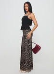   side view of model wearing Princess Polly Ergo Maxi Skirt Leopard Tall Maxi 