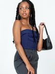 side view of model wearing Princess Polly Sebastian Strapless Top Navy Sleeveless Square Neck 