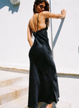 back view of model wearing Princess Polly Estrellas Lace Maxi Dress Black Square Neck 