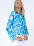 back view of model wearing Princess Polly Anni Shirt Blue Swirl 