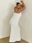 side view of model wearing Princess Polly Kattan Maxi Dress White Curve Scoop Neck 