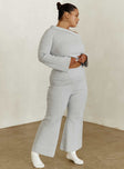 side view of model wearing Princess Polly Try Me Knit Pants Grey Curve High Waisted Pants 