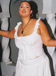 front view of model wearing Princess Polly Isadoria Frill Top White Curve Sleeveless Scoop Neck 