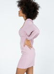 side view of model wearing Princess Polly Zoella Long Sleeve Mini Dress Pink 