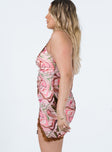 side view of model wearing Princess Polly Bonita Mini Dress Pink Multi 