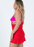 side view of model wearing Princess Polly Foster Cut Out Mini Dress Pink / Red 