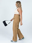 side view of model wearing Princess Polly Miami Vice Pants Stone Mid Rise 