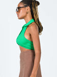 side view of model wearing Princess Polly Santana Top Green 