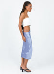   side view of model wearing Princess Polly Lion‚Äôs Den Midi Skirt Blue 