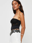 side view of model wearing Princess Polly Leary Strapless Top Black Sleeveless straight 