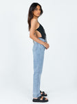 side view of model wearing Princess Polly Calista Lightwash Denim Jeans High Waisted 