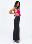   side view of model wearing Princess Polly Rosetta Low Rise Maxi Skirt Black 