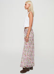   side view of model wearing Princess Polly Emily Maxi Skirt Pink Floral Maxi 