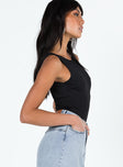 side view of model wearing Princess Polly Beresford Bodysuit Black Sleeveless 