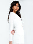 side view of model wearing Princess Polly Nowell Long Sleeve Top White Full Sleeves Sweetheart 