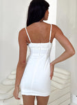 Front view of model wearing  front Princess Polly Square Neck  Treesa Mini Dress White