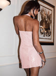 back view of model wearing Princess Polly Felicitie Halter Mini Dress Baby Pink Plunger 