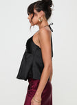 side view of model wearing Princess Polly Born To Be Top Black Sleeveless Sweetheart 