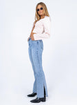 side view of model wearing Princess Polly Tampico Flare Leg Denim Jeans High Waisted 